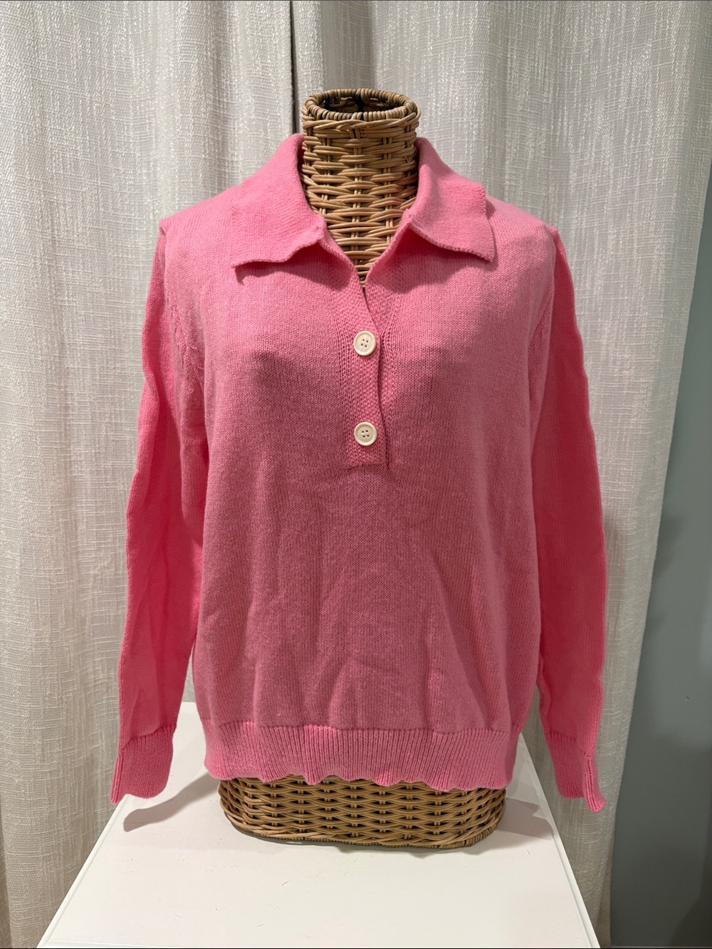 Women's Pink Button Polo Sweater
